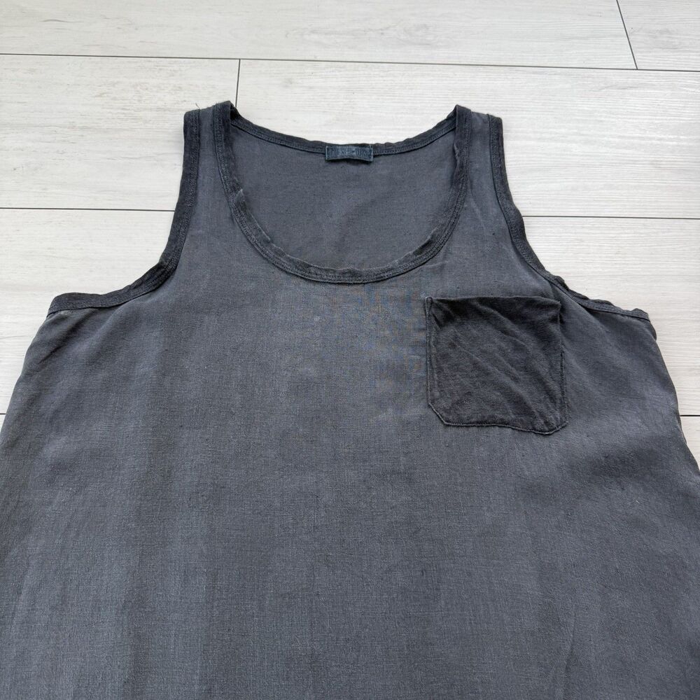 CP Shades Sz Small Dark Blue Tiered 100% Linen Lagenlook Tunic Dress Minimalist - Picture 2 of 8